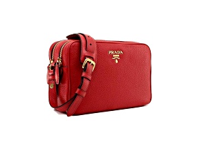 Prada Women's Red Vitello Phenix Leather Crossbody Handbag Small