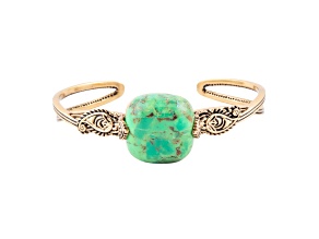 Barse Jewelry Lime Green Composite Turquoise Gold Tone Ornate Cuff