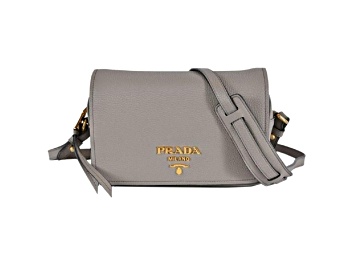 Picture of Prada Vitello Phenix Argilla Grey Leather Flap Crossbody Bag