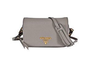 Prada Vitello Phenix Argilla Grey Leather Flap Crossbody Bag