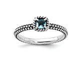 Sterling Silver Stackable Expressions Checker-cut Blue Topaz Antiqued Ring 0.28ctw