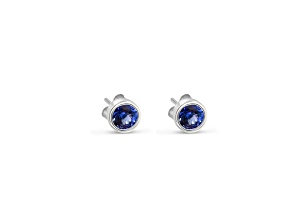 Rhodium Over Sterling Silver 6mm Round Tanzanite Stud Earrings 1.70ctw