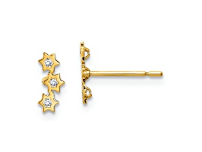 14K Yellow Gold Children's Stars Cubic Zirconia Stud Earrings