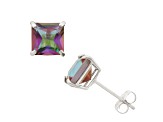 Mystic Fire® Green Topaz Princess Cut 10K White Gold Stud Earrings, 2.6ctw