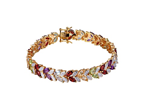 Multi-Color Multi-Gemstone 18k Yellow Gold Over Sterling Silver Bracelet