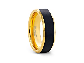 GASTON Gold Plated Tungsten Polished Beveled Ring with Brushed Black Center 6mm