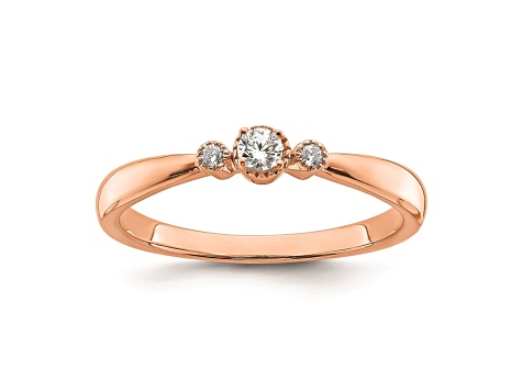 14K Rose Gold Petite Beaded Edge Round Diamond Ring 0.1ctw