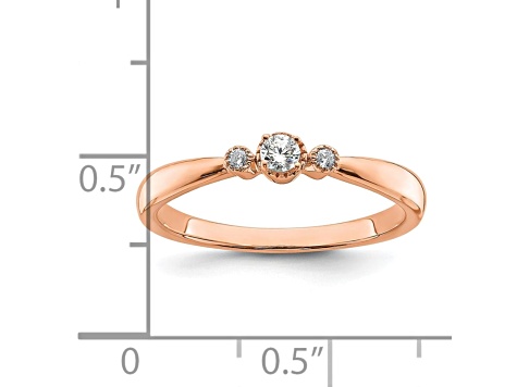 14K Rose Gold Petite Beaded Edge Round Diamond Ring 0.1ctw