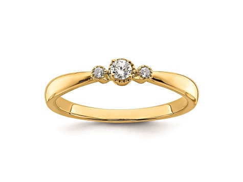 14K Yellow Gold Petite Beaded Edge Round Diamond Ring 0.1ctw