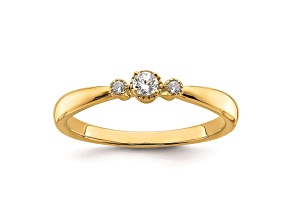 14K Yellow Gold Petite Beaded Edge Round Diamond Ring 0.1ctw