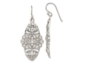 Sterling Silver Polished and Textured Cubic Zirconia Fancy Dangle Earrings
