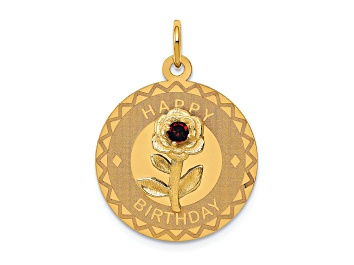 Picture of 14k Yellow Gold Textured Happy Birthday Disc with Cubic Zirconia Flower Charm