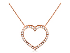 White Cubic Zirconia 14k Rose Gold Heart Pendant With Chain 0.35ctw