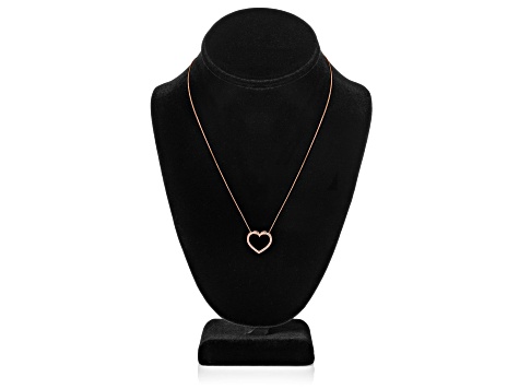 White Cubic Zirconia 14k Rose Gold Heart Pendant With Chain 0.35ctw