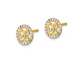 14K Yellow Gold Polished Circle with Butterfly and Cubic Zirconia Stone Stud Earrings