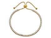 Sterling Silver Gold-tone CZ Adjustable Bracelet and Post Earring Set