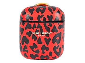 Saint Laurent Leopard Print Black and Red Leather Airpods Case