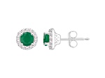 4mm Round Emerald 1/8 ctw Diamond Rhodium Over Sterling Silver Halo Stud Earrings