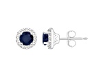 4mm Round Sapphire 1/8 ctw Diamond Rhodium Over Sterling Silver Halo Stud Earrings