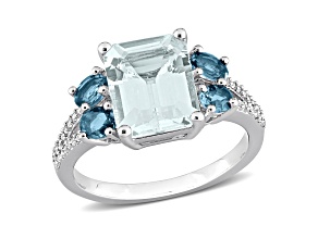 3.80ctw Aquamarine and London Blue Topaz with.10ctw Diamond Ring in Sterling Silver