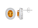 8x6mm Oval Citrine And White Topaz Accent Rhodium Over Sterling Silver Double Halo Stud Earrings