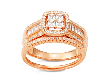 Picture of Lab Created White Sapphire 14K Rose Gold Over Sterling Silver Bridal Ring Set 1.27ctw