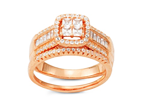Lab Created White Sapphire 14K Rose Gold Over Sterling Silver Bridal Ring Set 1.27ctw
