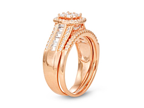 Lab Created White Sapphire 14K Rose Gold Over Sterling Silver Bridal Ring Set 1.27ctw