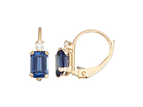 Lab Created Sapphire and White Zircon 10K Yellow Gold Dangle Earrings 1.60ctw