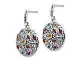 Sterling Silver with 14K Accent Antiqued Multi Gemstone Post Dangle Earrings