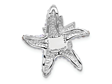 Rhodium Over Sterling Silver Polished Crystal Starfish Pendant Chain ...