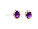 Amethyst and CZ  1.43 Ctw Round 18K Rose Gold Over Sterling Silver Button type Earrings.