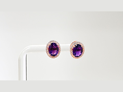 Amethyst and CZ  1.43 Ctw Round 18K Rose Gold Over Sterling Silver Button type Earrings.