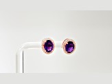 Amethyst and CZ  1.43 Ctw Round 18K Rose Gold Over Sterling Silver Button type Earrings.