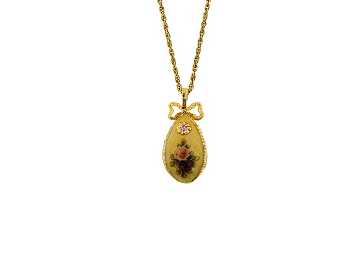 1928 Jewelry Gold Tone Pink Crystal Floral Necklace