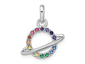Rhodium Over Sterling Silver Multi-color Crystal Planet Children's Pendant
