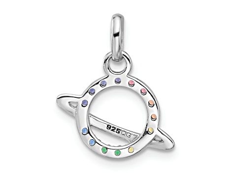 Rhodium Over Sterling Silver Multi-color Crystal Planet Children's Pendant
