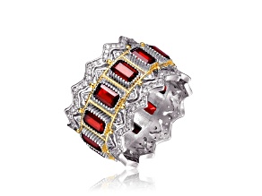 Red Cubic Zirconia, Two-Tone White Gold Plated and 14K Gold Plated over Brass Cocktail Ring