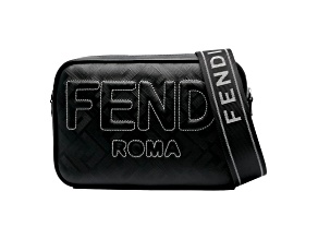 Fendi Roma Black Shadow Leather Canvas Camera Crossbody Bag