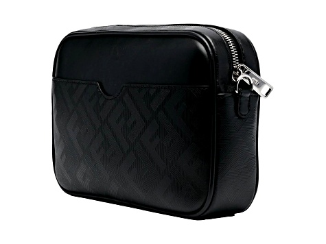 Fendi Roma Black Shadow Leather Canvas Camera Crossbody Bag