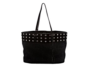 Saint Laurent Boucle Studded Black Raffia Leather Shopping Tote