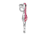 Rhodium Over Sterling Silver Polished Pink Crystal Flamingo Slide Pendant