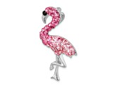 Rhodium Over Sterling Silver Polished Pink Crystal Flamingo Slide Pendant
