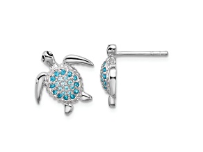 Rhodium Over Sterling Silver Polished Cubic Zirconia Turtle Post Earrings