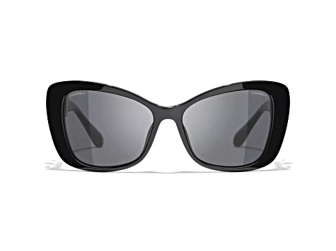 Chanel Black Frame White PearL Logo Accent/Gray Lens Sunglasses