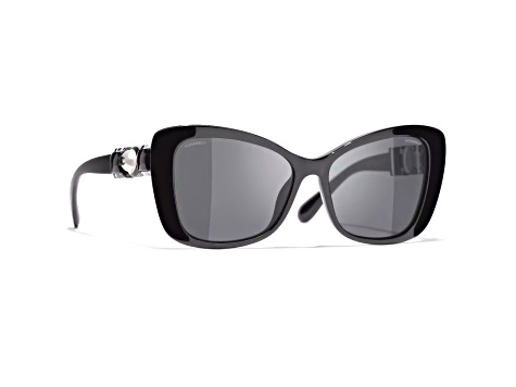 Chanel Black Frame White PearL Logo Accent/Gray Lens Sunglasses