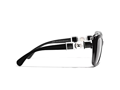 Chanel Black Frame White PearL Logo Accent/Gray Lens Sunglasses