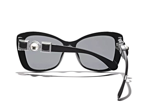 Chanel Black Frame White PearL Logo Accent/Gray Lens Sunglasses
