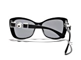 Chanel Black Frame White PearL Logo Accent/Gray Lens Sunglasses