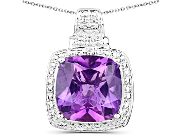 Picture of Genuine Purple Amethyst Cushion Cut 925 Sterling Silver Bold Pendant Necklace For Women